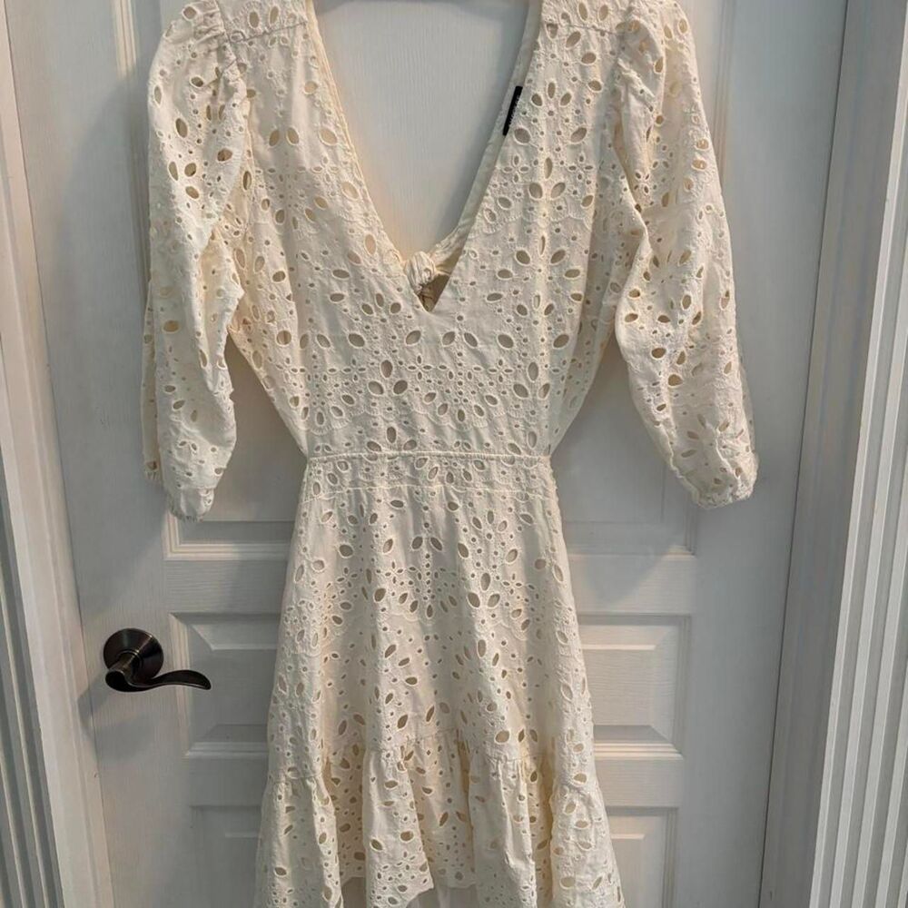 Express Women's Cream and White Dress